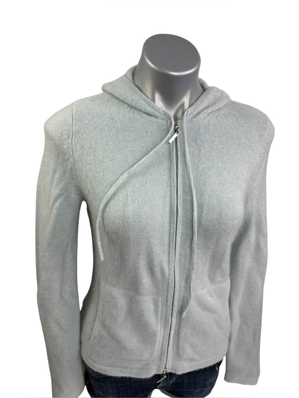 Magaschoni Cashmere Baby Blue Hooded Full Zip Cardigan Sweater - Women's size M